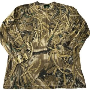 VTG Ducks Unlimited Advantage Wetlands Camo Shirt Long Sleeve Pocket Mens Large